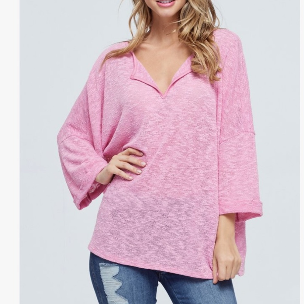 Mauve 3/4 Sleeve Sheer Dolman Top, M